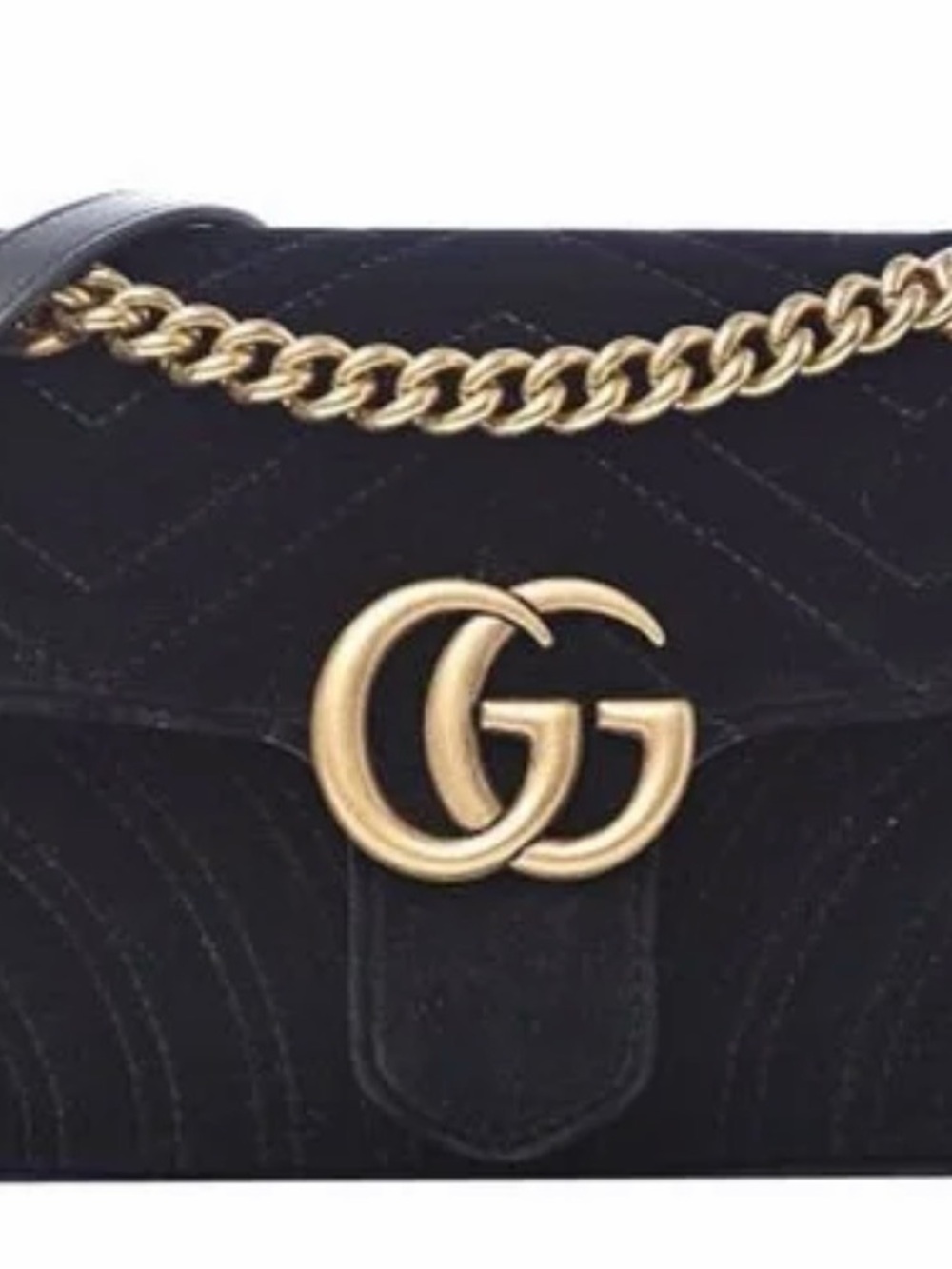 Gucci Black Velvet Shoulder Bag with Gold Double G Hardware